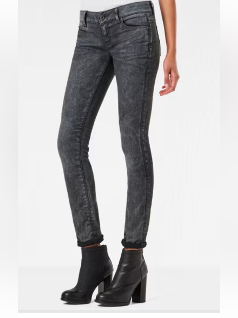 G-Star 3301 Low Skinny Jeans — Charcoal Black Hint of Teal, size 28, length 32